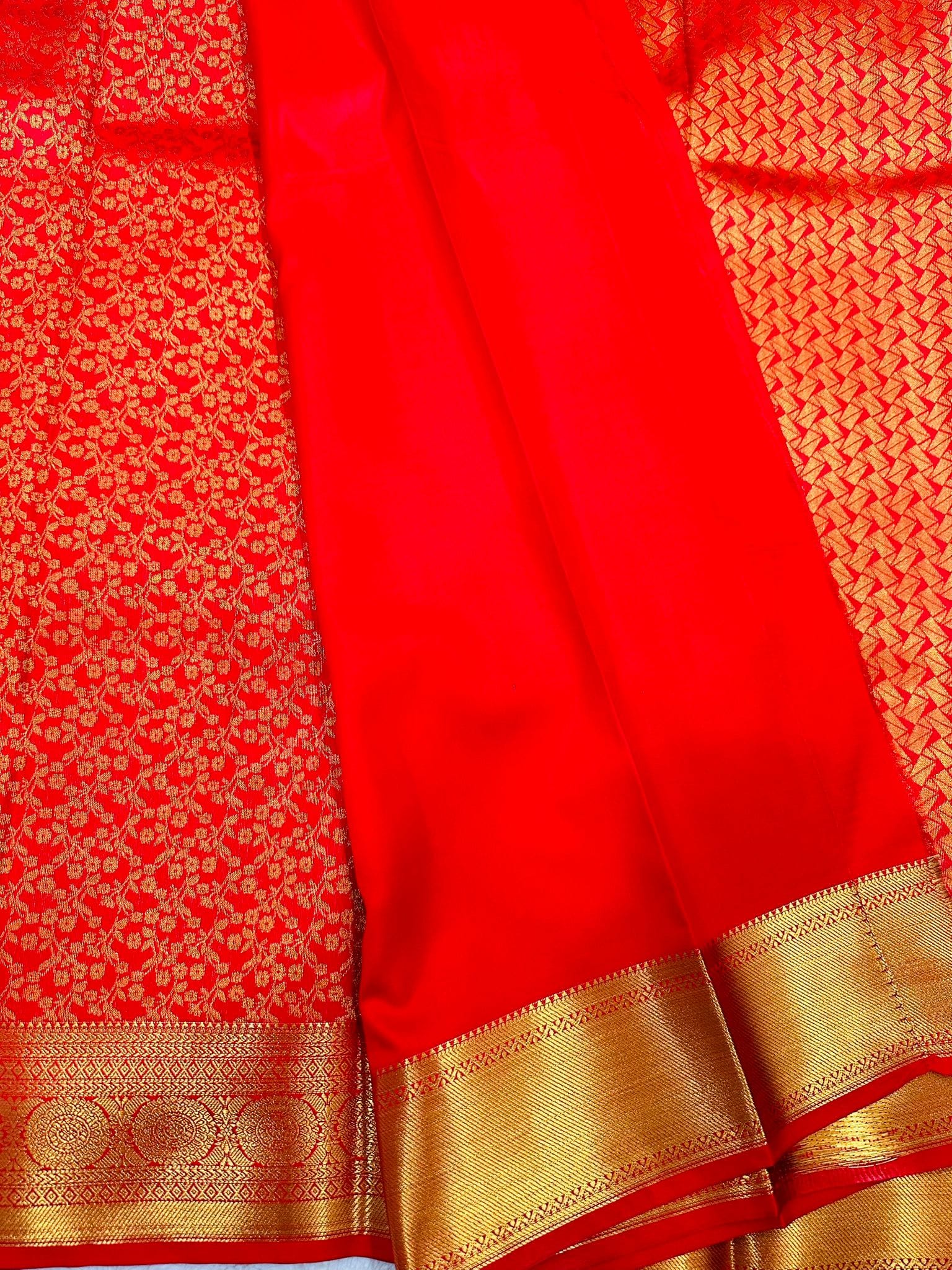 Bridal Kanchipuram Soft Silk Saree Chilly Red Gold Zari Floral Wedding Saree Traditional South Indian Bride Party Wear - Image 4