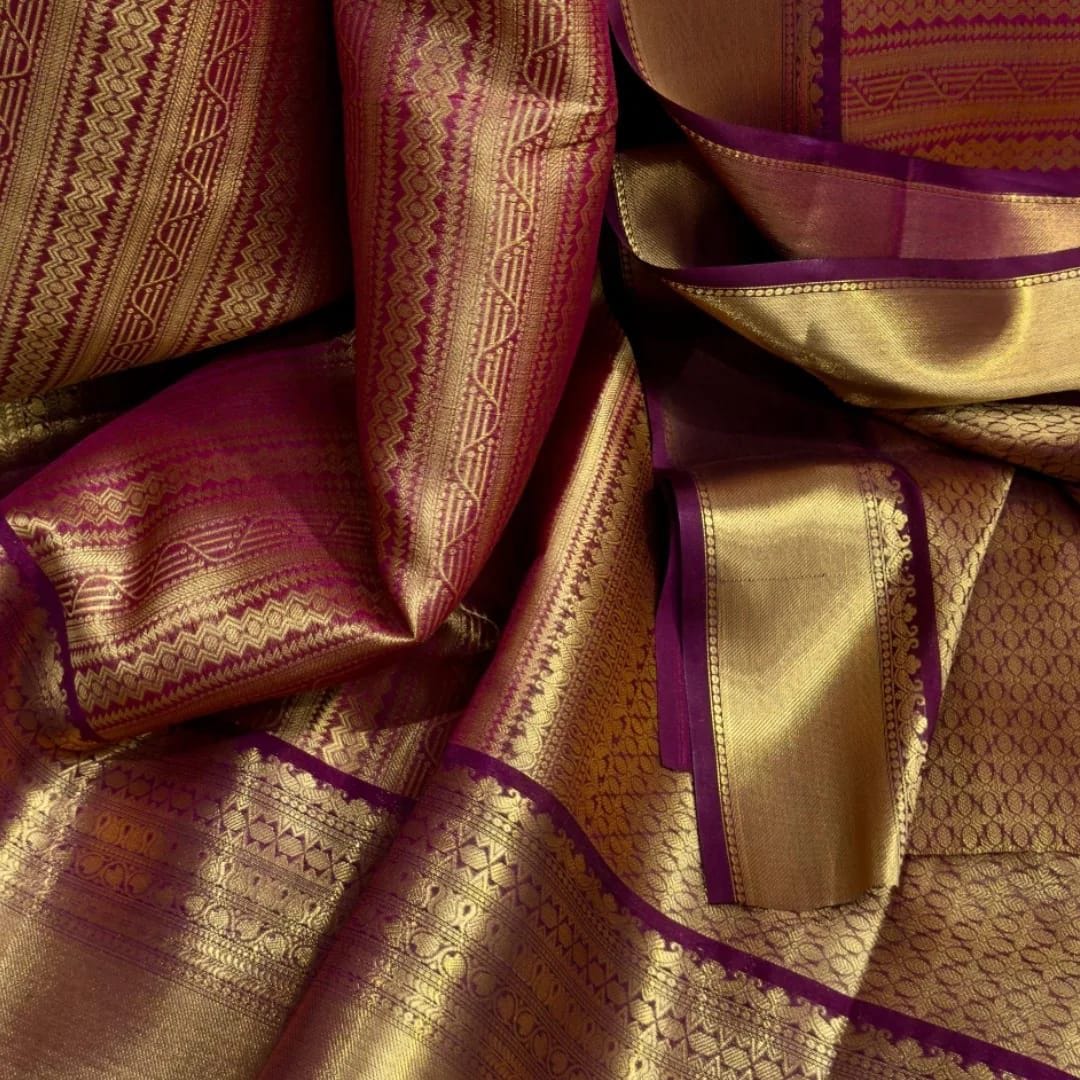 Coffee Brown Katan Silk Saree with Maroon Border, Traditional Banarasi Kathan Silk Wedding Saree, Heavy Gold Zari Bridal Saree - Image 4
