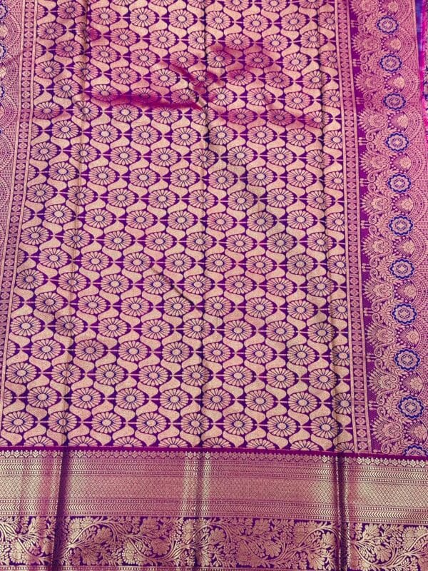 Purple Bridal Kanchipuram Soft Silk Saree Gold Zari Floral Wedding Saree Traditional South Indian Bride Reception Party Wear - Image 5