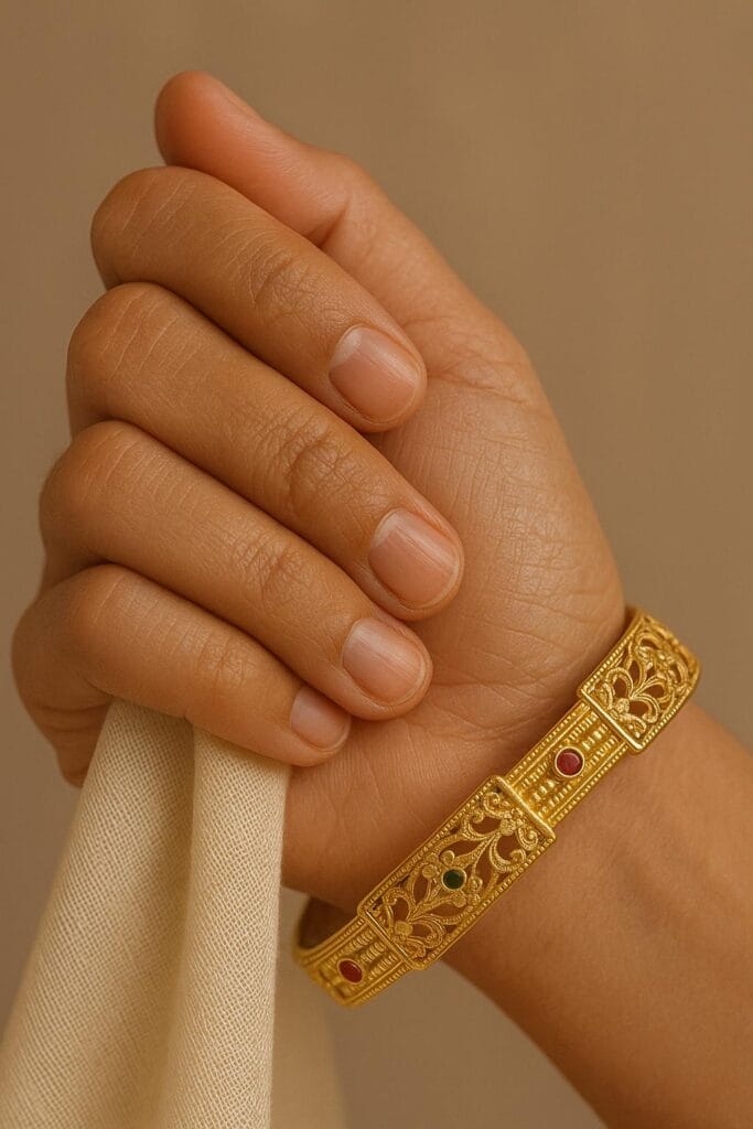 Traditional Micro Gold plated Kada Bangles with Red & Green Stones | Antique Finish | Size 26