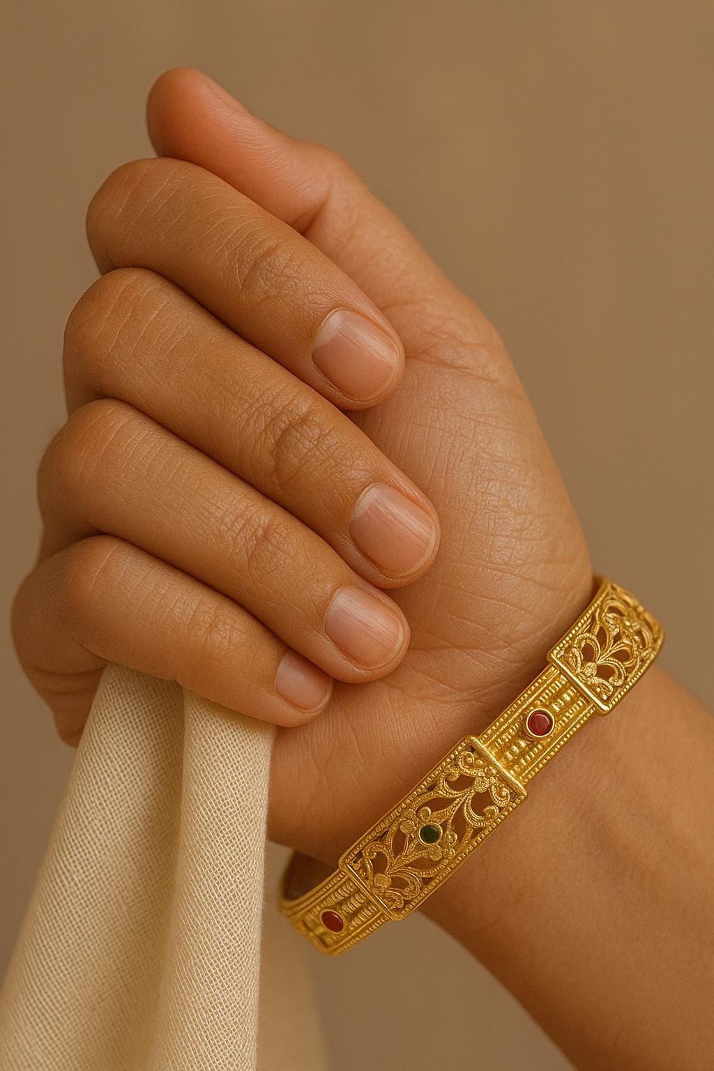 Traditional Micro Gold plated Kada Bangles with Red & Green Stones | Antique Finish | Size 26 - Image 2