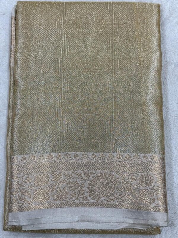 Gold Bridal Tissue Saree, Zari Weave, Unstitched Blouse