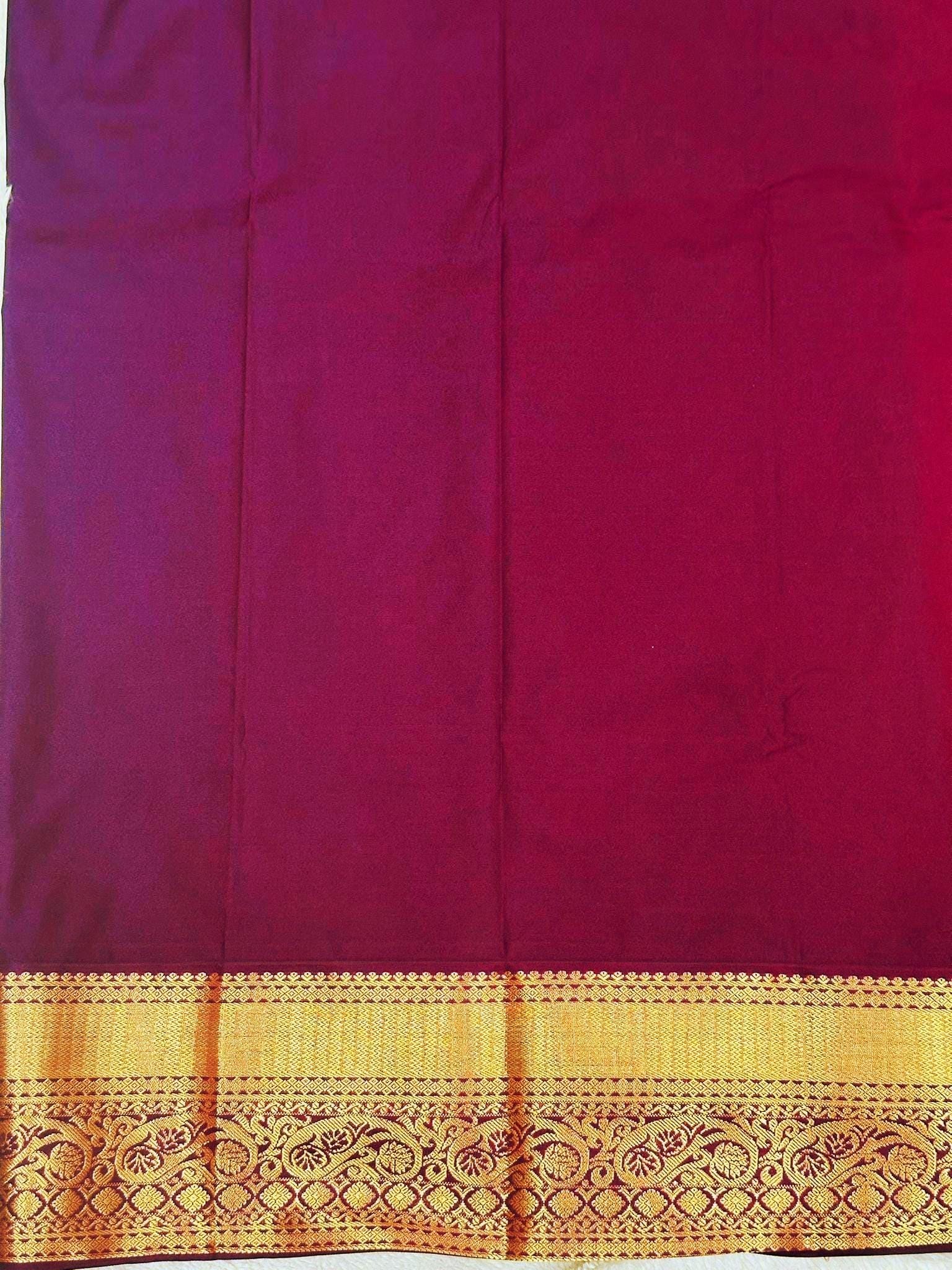 Kanjiveram Semi Silk Saree | Orange & Purple with Zari Border - Image 4