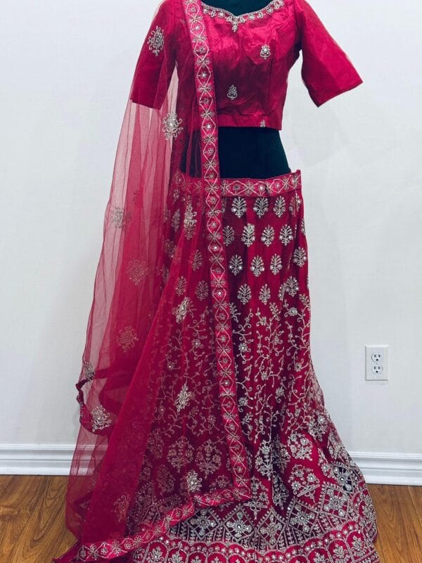 Rani Pink Embroidered Lehenga Choli Set | Indian Bridal Wear