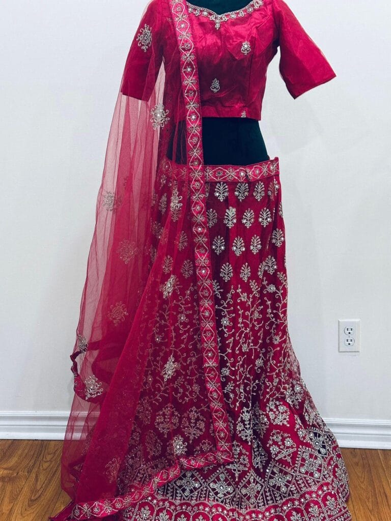 Rani Pink Embroidered Lehenga Choli Set | Indian Bridal Wear