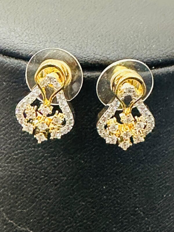 Gold Plated CZ Pendant Necklace Set • Elegant Daily Wear Jewelry • Lightweight Crystal Earrings - Image 3