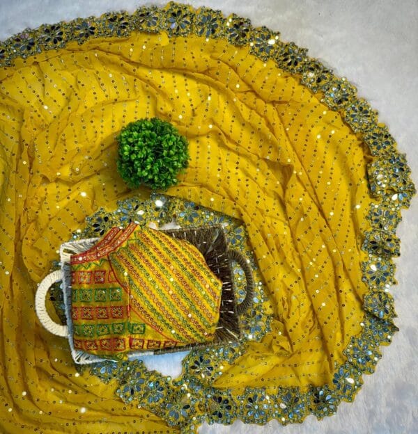 Georgette Saree, Heavy Sequin & Mirror Work saree with stitched Blouse - Image 11