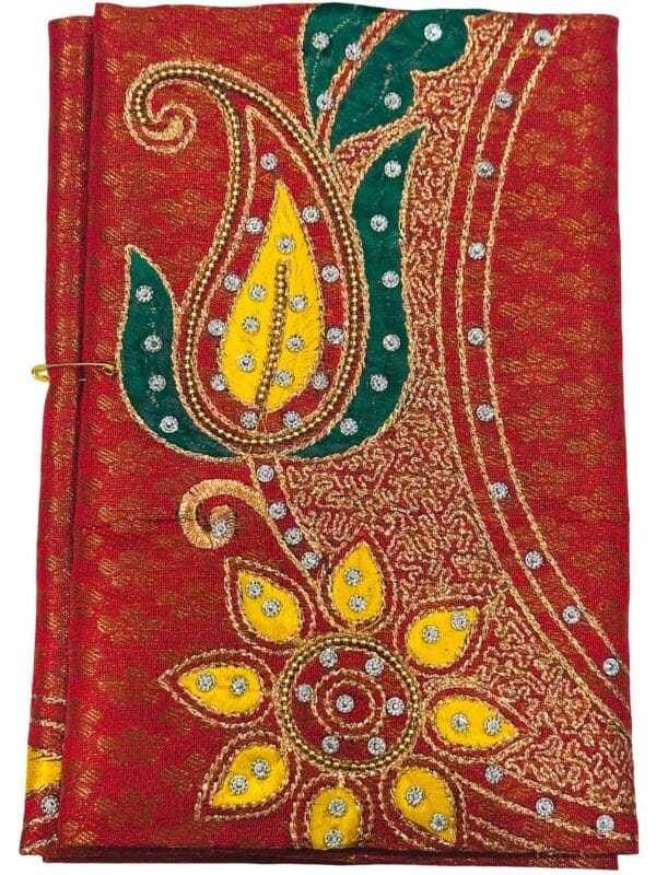 Green Red Soft Silk Saree with Embroidered Brocade unstitched Blouse | Wedding Festive Traditional wear - Image 4