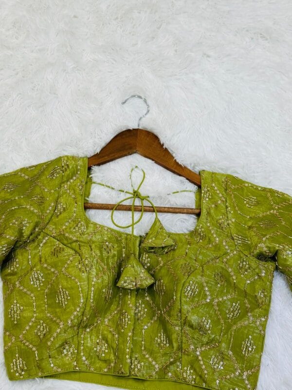 Olive Green Saree readymade Blouse | Sequin Embroidery, Mirror Work, Padded Size 34 - Image 2