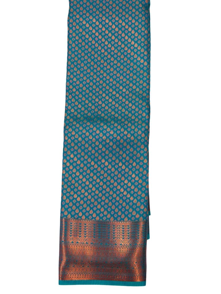 Bridal Kanchipuram Soft Silk Saree Ramar Blue, Copper Zari Wedding Saree, Rain Drop Butta Traditional South Indian Bridal