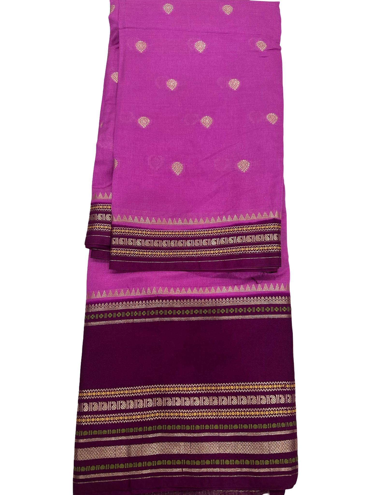 Celebrity Inspired Semi Silk Katan Saree – Rani Pink & Magenta Contrast Pallu – Golden Butta Zari Design – Soft Lightweight - Image 2