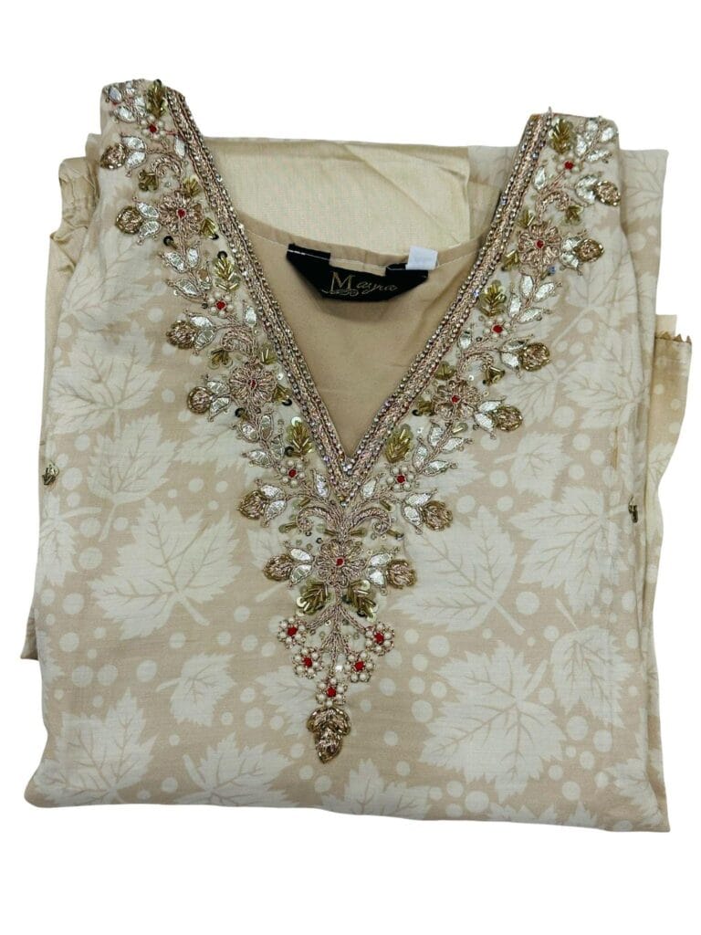 Embroidered Sandal Salwar Kameez Set XL | Orange Floral Dupatta