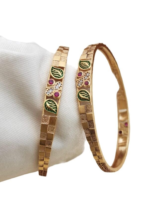 Traditional Kada micro Gold Plated Enamel Bangle Set for Women | Size 24