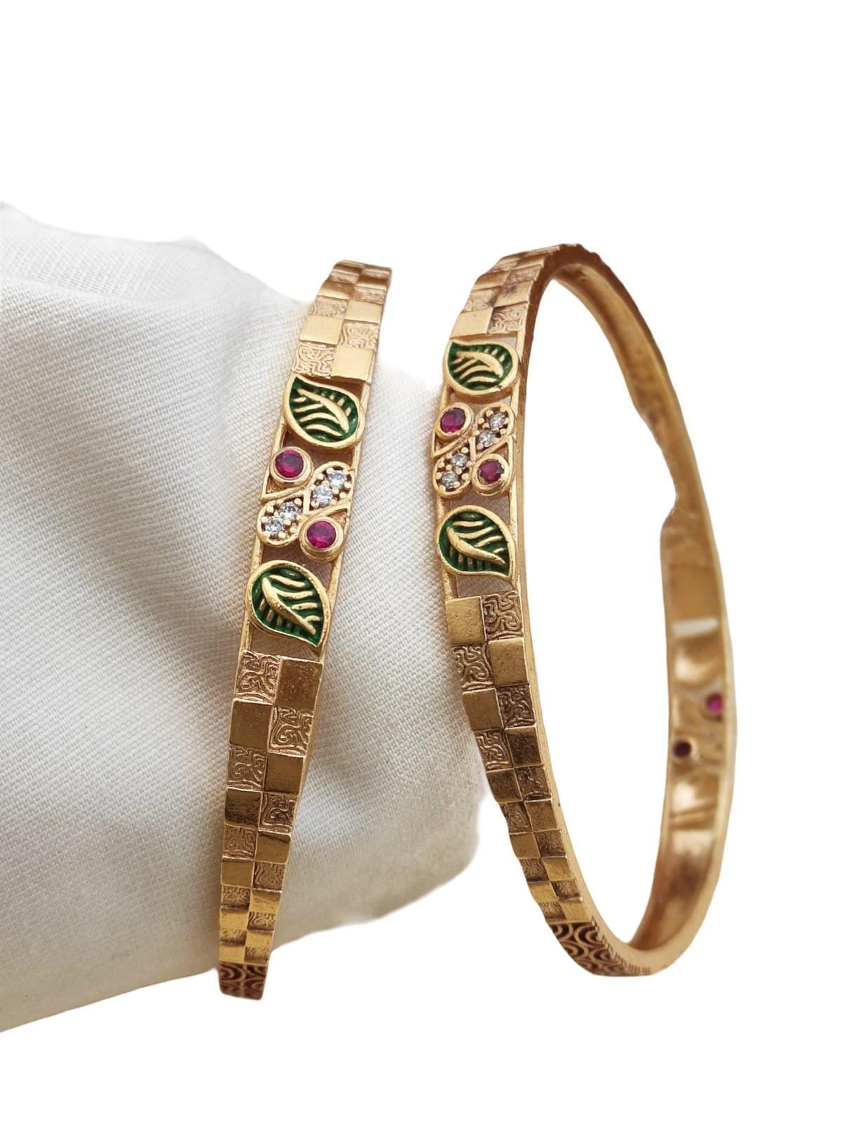 Traditional Kada micro Gold Plated Enamel Bangle Set for Women | Size 24 - Image 1