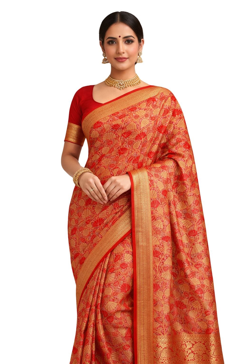 Bridal Kanchipuram Soft Silk Saree Pink Orange Gold Zari Wedding Saree Traditional South Indian Bridal Saree Festive Party Wear - Image 1