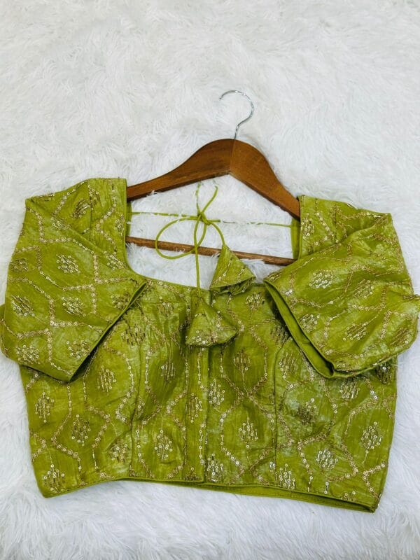 Olive Green Saree readymade Blouse | Sequin Embroidery, Mirror Work, Padded Size 34