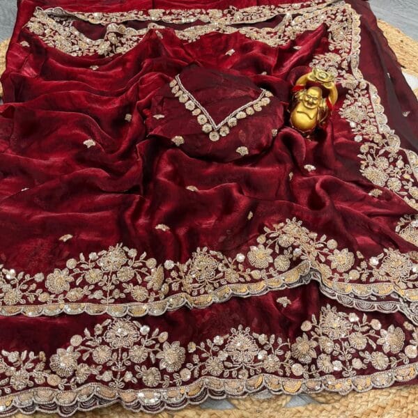 Velvet Space Silk Saree | Gold Beadwork & Hand Embroidery - Image 2