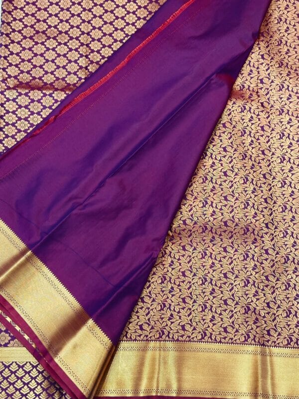 Kanjivaram Semi-Silk Saree Purple Gold Zari Brocade Wedding Saree Traditional Bridal South Indian Pattu Saree Festival Wear - Image 4