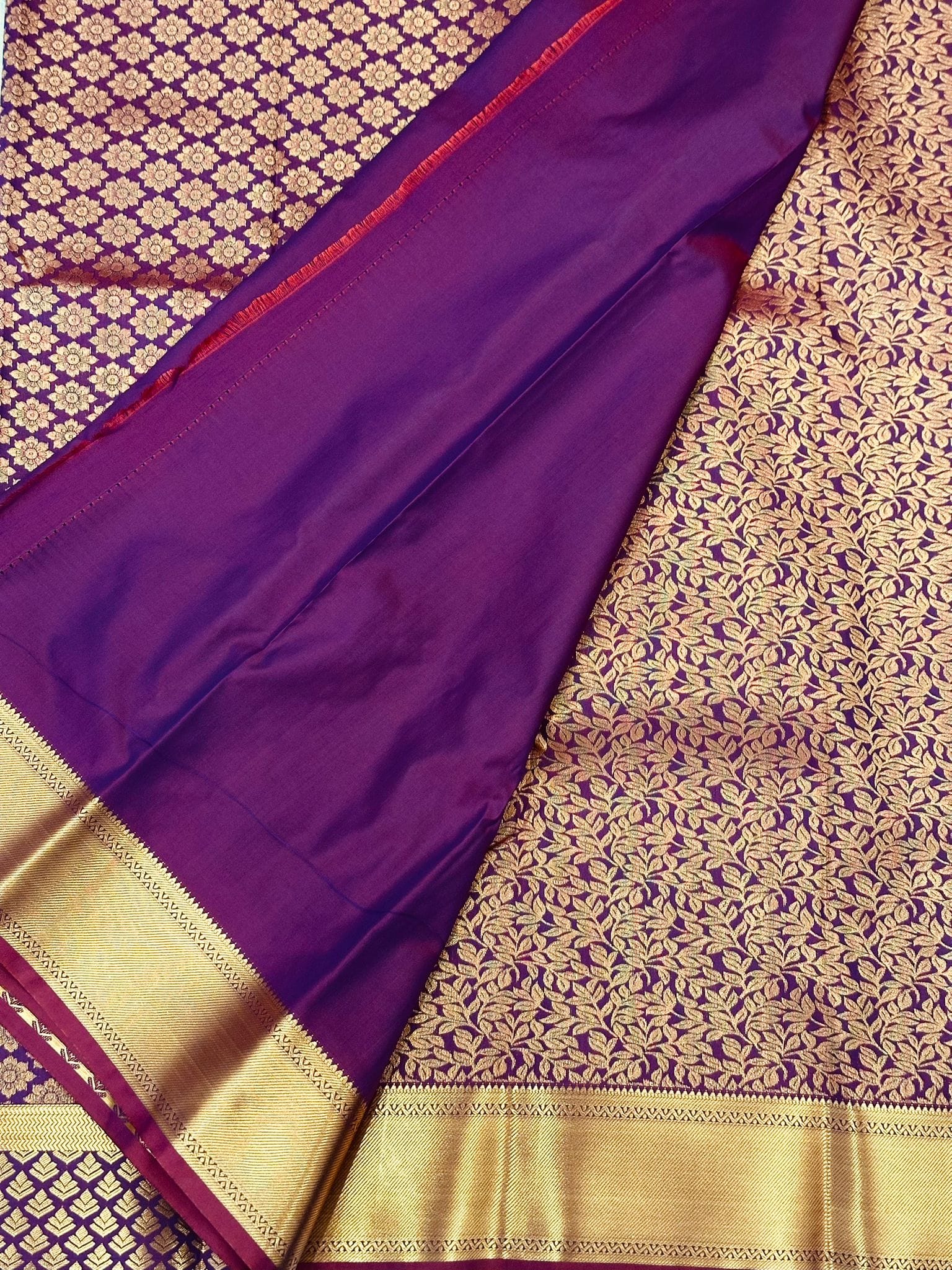 Kanjivaram Semi-Silk Saree Purple Gold Zari Brocade Wedding Saree Traditional Bridal South Indian Pattu Saree Festival Wear - Image 4