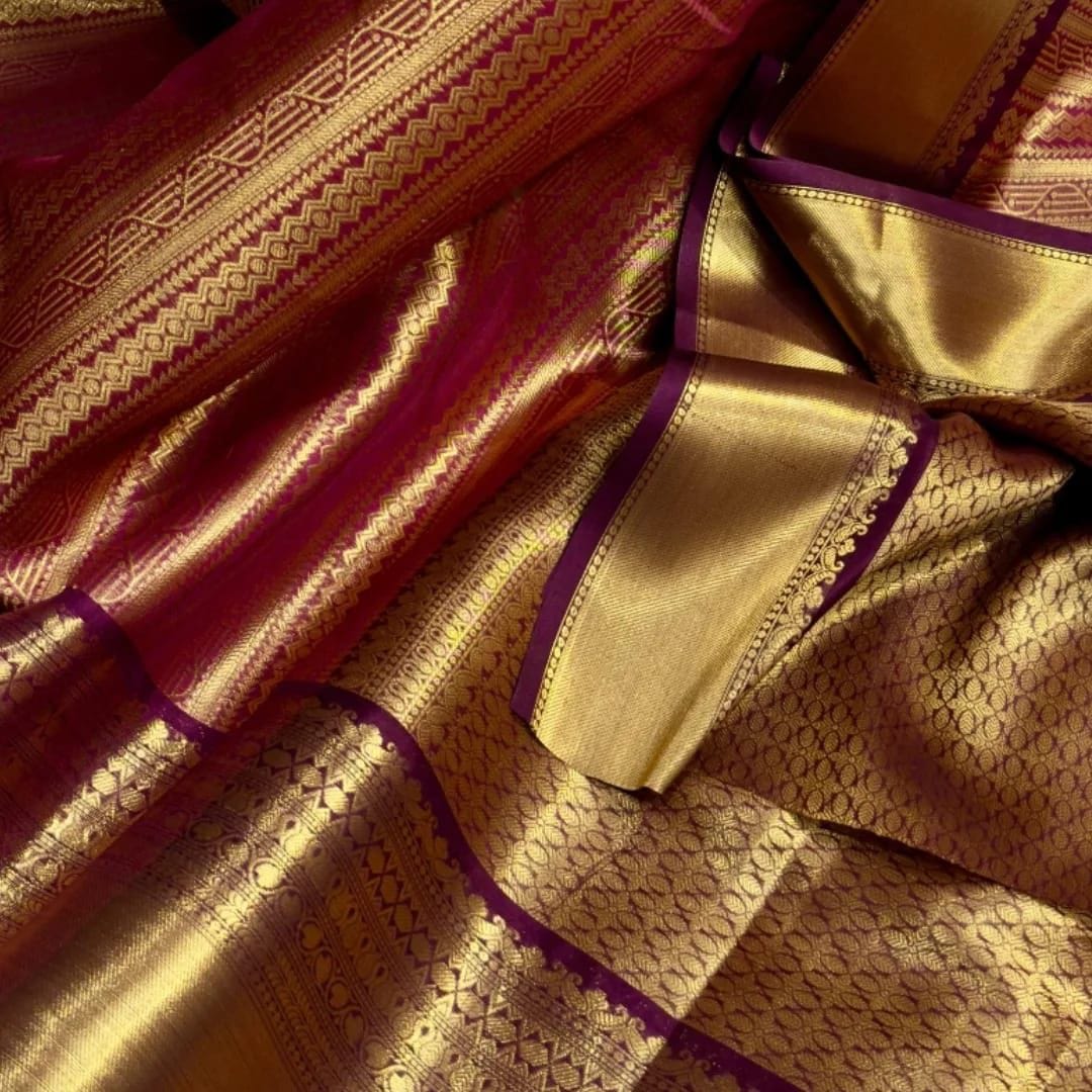 Coffee Brown Katan Silk Saree with Maroon Border, Traditional Banarasi Kathan Silk Wedding Saree, Heavy Gold Zari Bridal Saree - Image 5