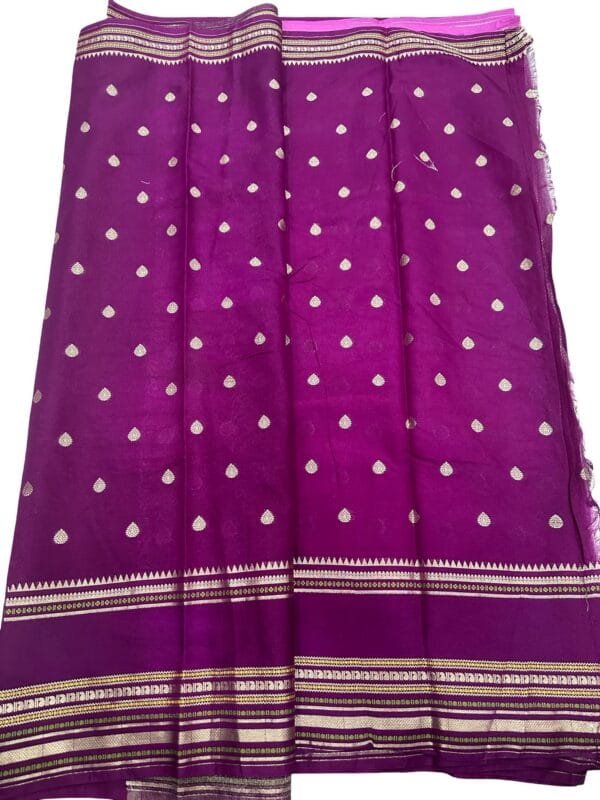 Celebrity Inspired Semi Silk Katan Saree – Rani Pink & Magenta Contrast Pallu – Golden Butta Zari Design – Soft Lightweight - Image 5