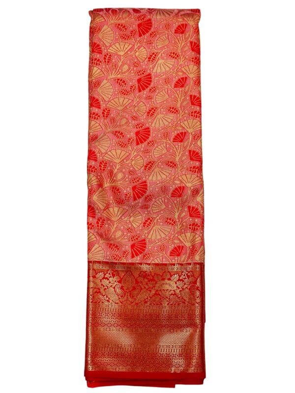 Bridal Kanchipuram Soft Silk Saree Pink Orange Gold Zari Wedding Saree Traditional South Indian Bridal Saree Festive Party Wear - Image 4
