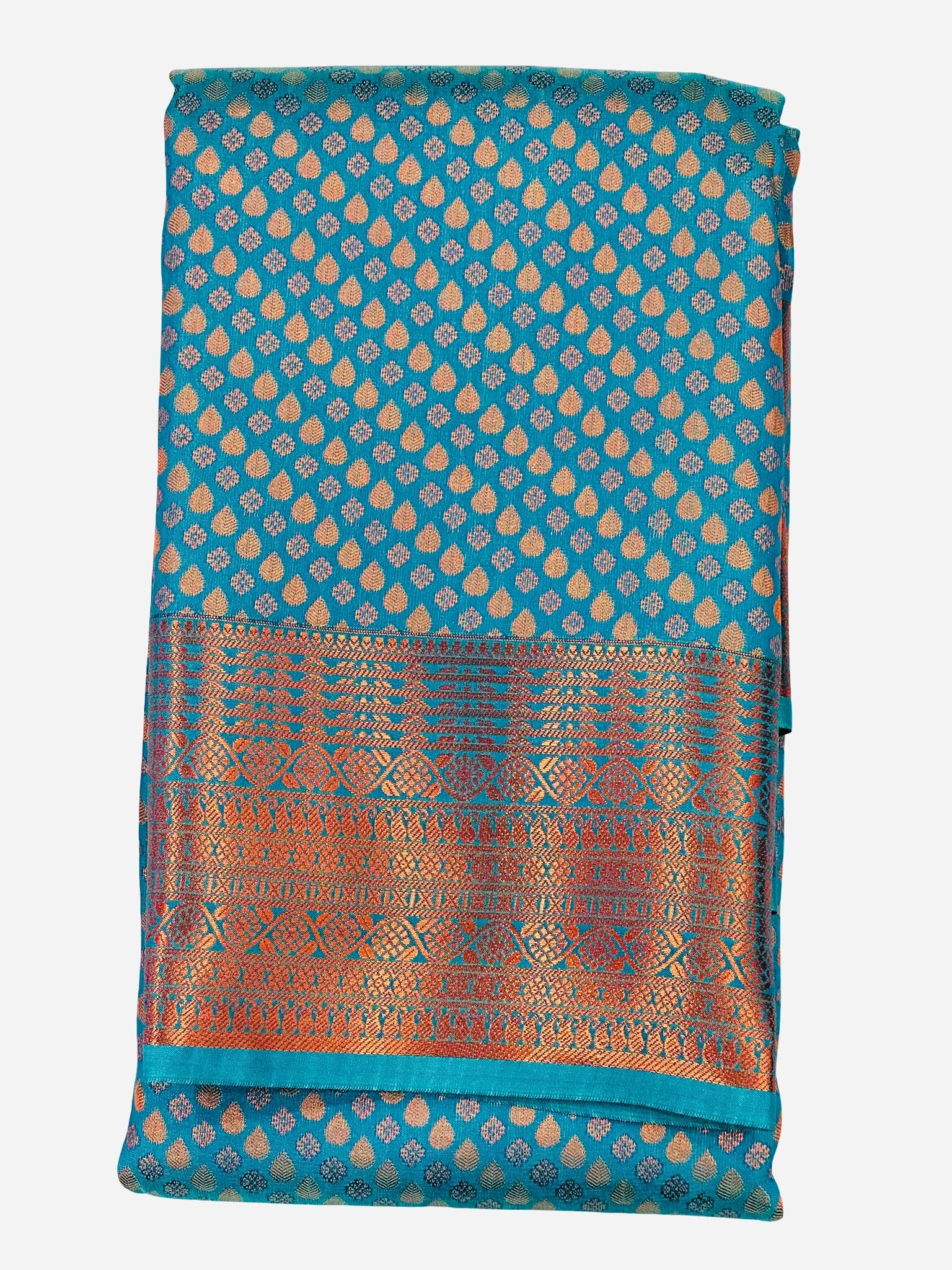 Bridal Kanchipuram Soft Silk Saree Ramar Blue, Copper Zari Wedding Saree, Rain Drop Butta Traditional South Indian Bridal - Image 4