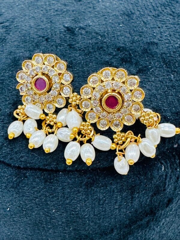 Gold plated Elephant Pendant Necklace Set • Pearl Drop Choker Jewelry - Image 3