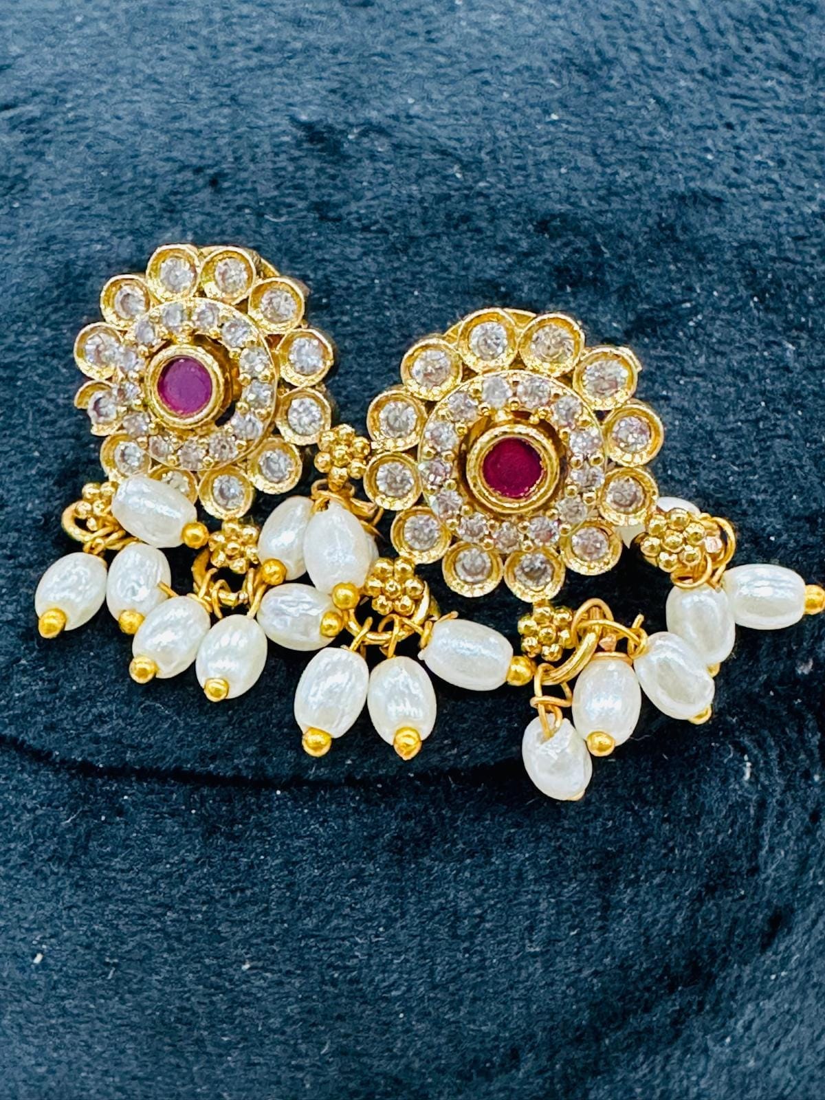 Gold plated Elephant Pendant Necklace Set • Pearl Drop Choker Jewelry - Image 3