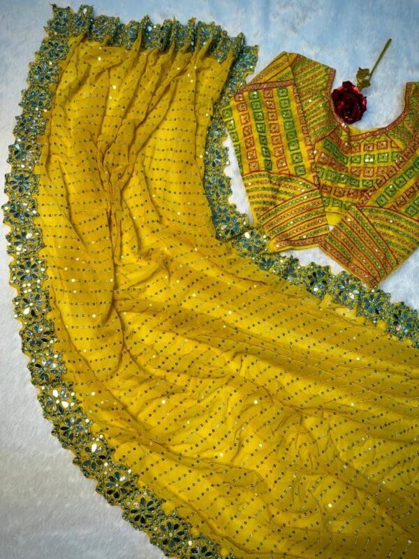 Georgette Saree, Heavy Sequin & Mirror Work saree with stitched Blouse - Image 2