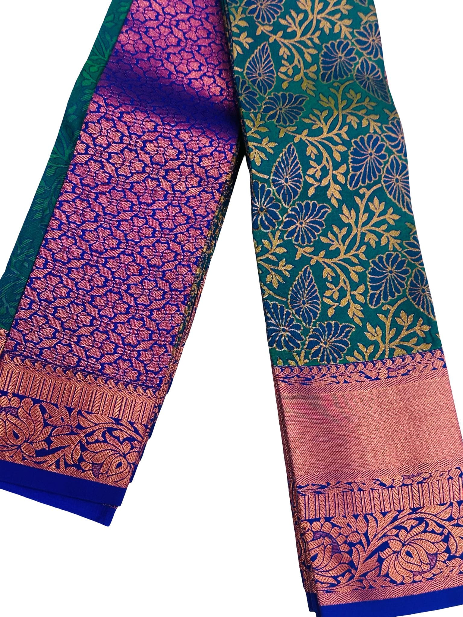 Bridal Kanchipuram Soft Silk Saree Peacock Green Purple | Kodi Pattern Copper Zari Wedding Saree | Traditional South Indian Bridal Saree - Image 4
