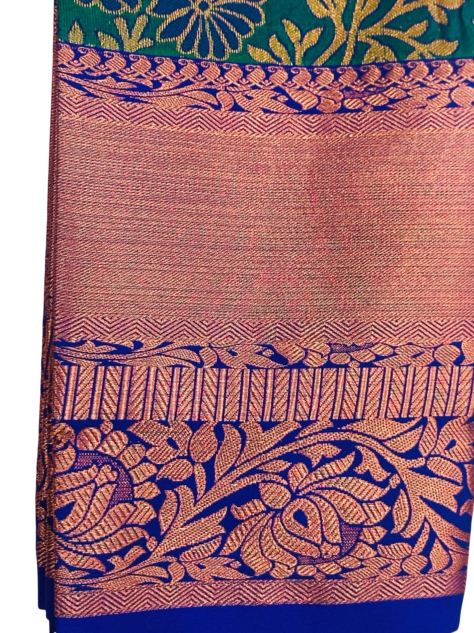 Bridal Kanchipuram Soft Silk Saree Peacock Green Purple | Kodi Pattern Copper Zari Wedding Saree | Traditional South Indian Bridal Saree - Image 3