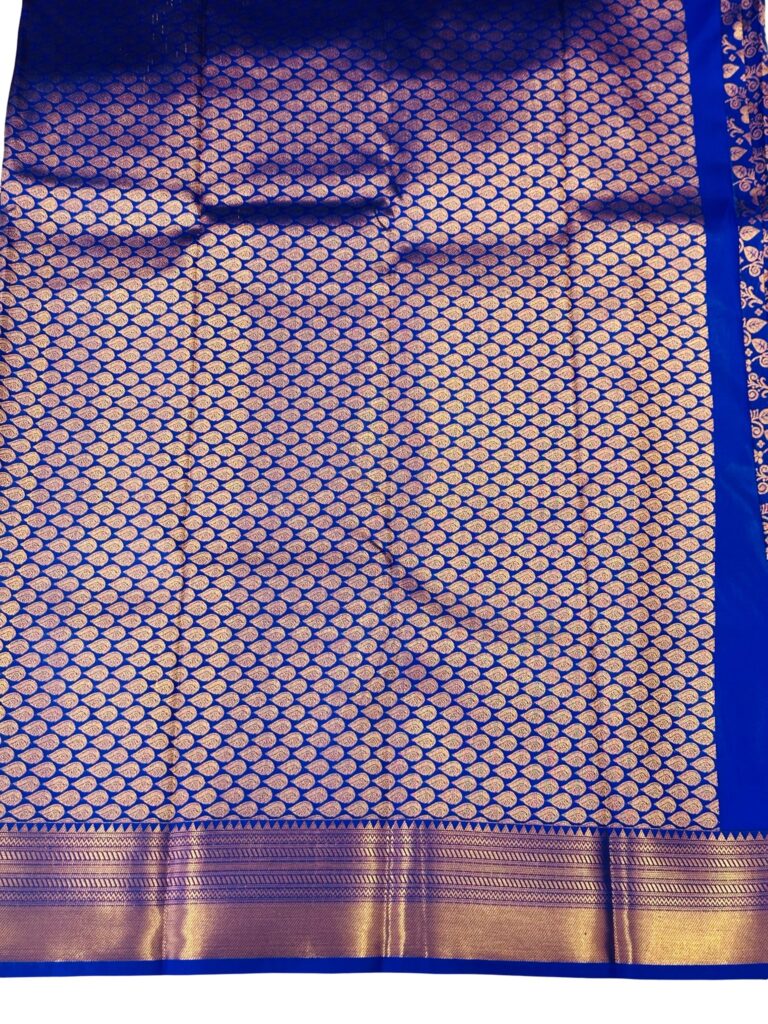 Royal Blue Bridal Kanchipuram Soft Silk Saree, Gold Floral Zari Wedding Saree, South Indian Bride Saree, Temple Wedding, Party Wear