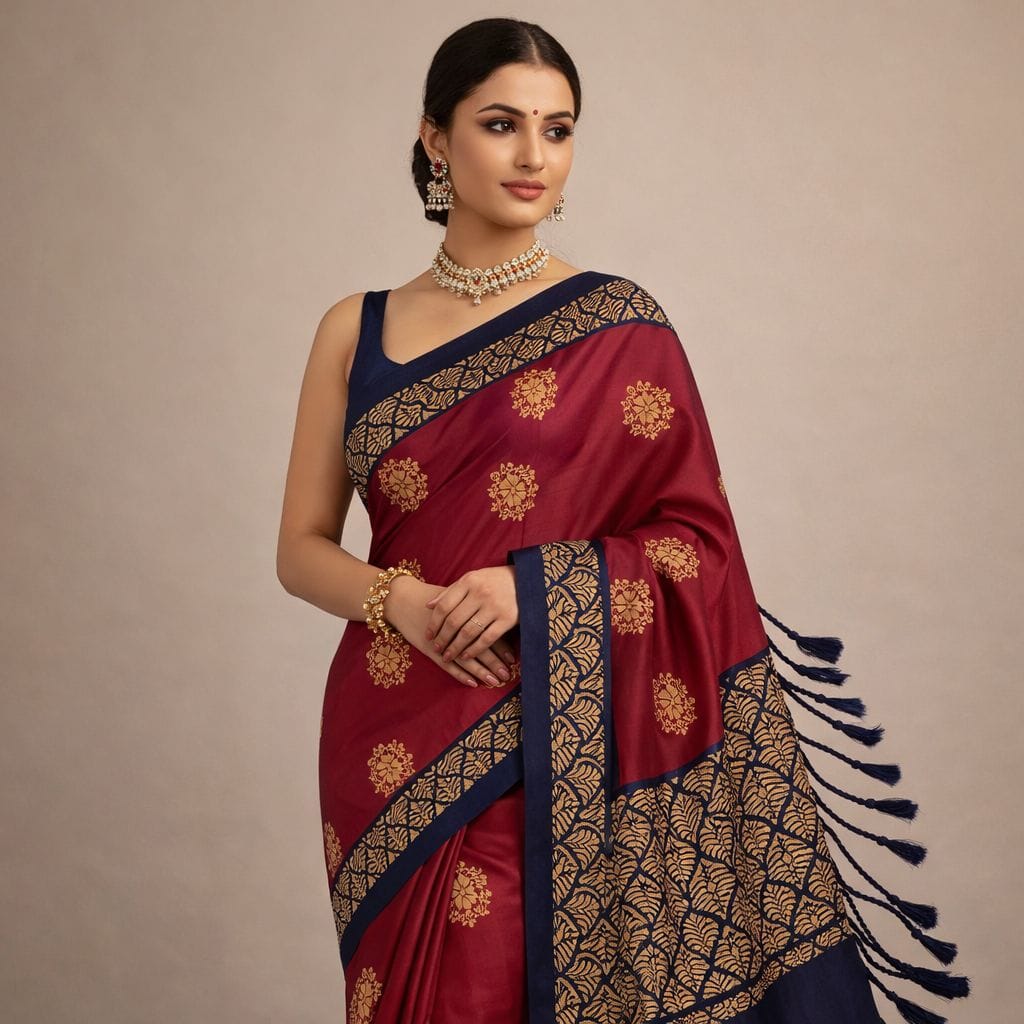 Luxury Soft Silk Saree Red Blue Gold Butta | Traditional Indian Wedding Saree | Festive Party Wear Kanchipuram Style Saree - Image 1
