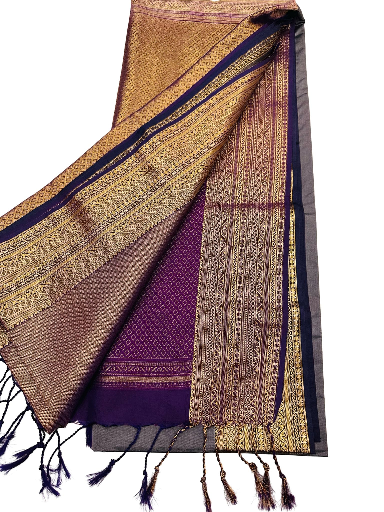 Elephant Grey Soft Silk Saree, Premium Kanchipuram Style Silk Saree, Grey Wedding Saree, Temple Border Zari Pallu, Traditional Party Wear - Image 5