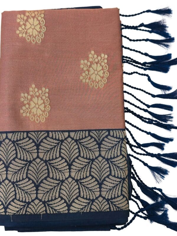 Dusty Copper Pink Soft Silk Saree Navy Blue Copper, Gold Butta Indian Saree, Traditional Wedding Party Wear Saree - Image 4