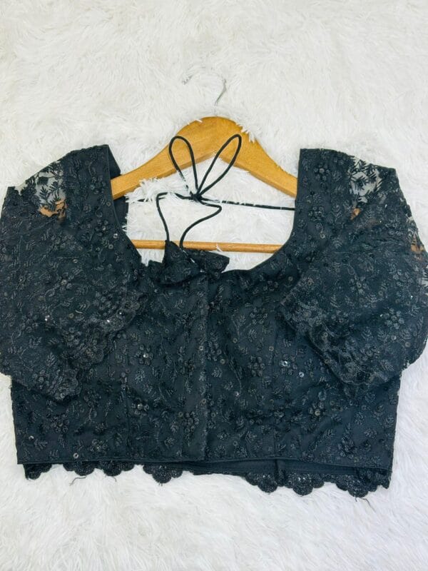 Black Sequin Embroidered Blouse | Party Lace Crop Top, Size 34