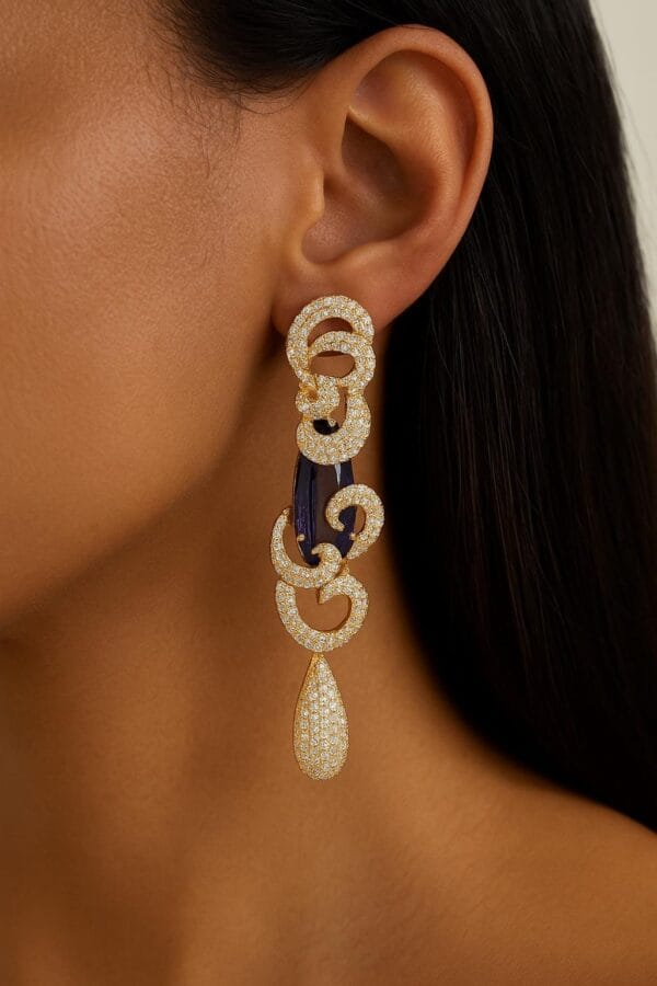 Gold Plated Dangle Earrings | Purple Stone & CZ Crystals - Image 2