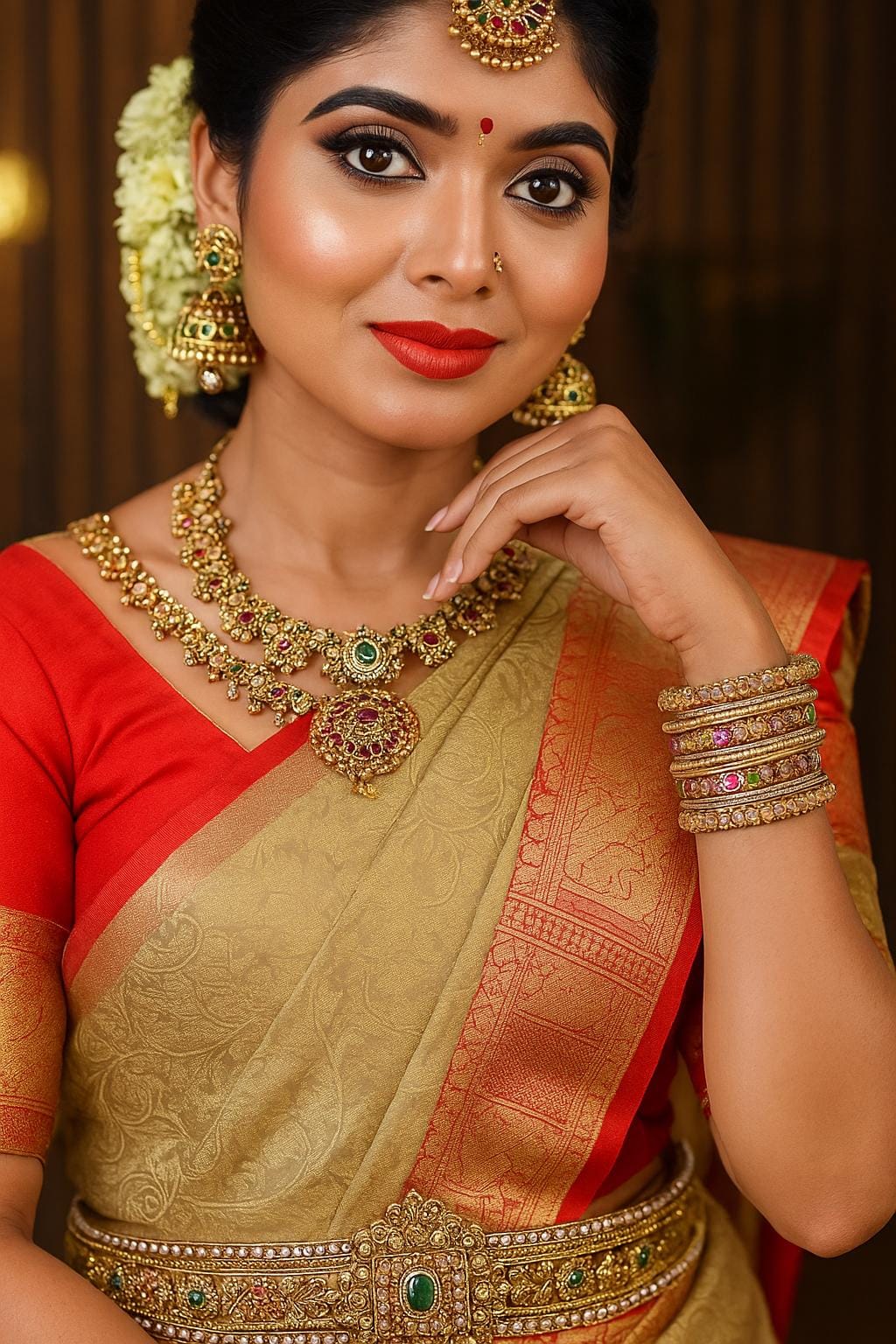 Tissue Silk Bridal Saree: Wedding Wear with Zari - Image 1