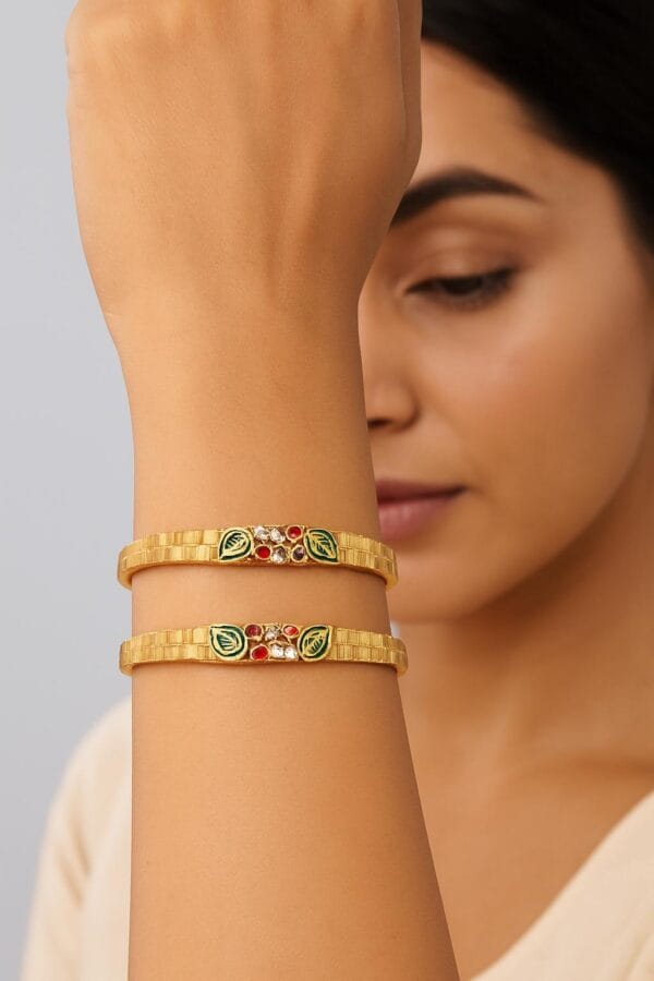 Traditional Kada micro Gold Plated Enamel Bangle Set for Women | Size 24 - Image 2