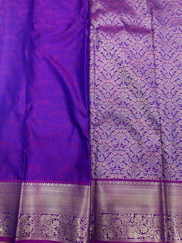 Purple Bridal Kanchipuram Soft Silk Saree Gold Zari Floral Wedding Saree Traditional South Indian Bride Reception Party Wear - Image 2