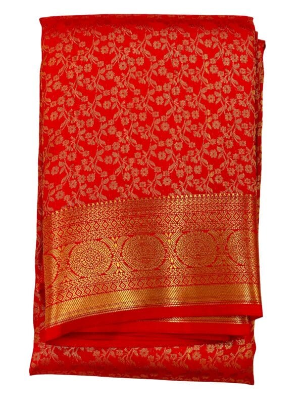 Bridal Kanchipuram Soft Silk Saree Chilly Red Gold Zari Floral Wedding Saree Traditional South Indian Bride Party Wear - Image 3