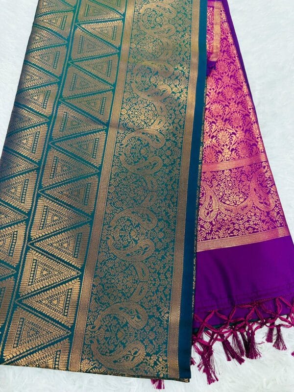 Vintage kanchipuram Semi Silk Saree with Gold Zari Work & Magenta Pallu | Festive wear