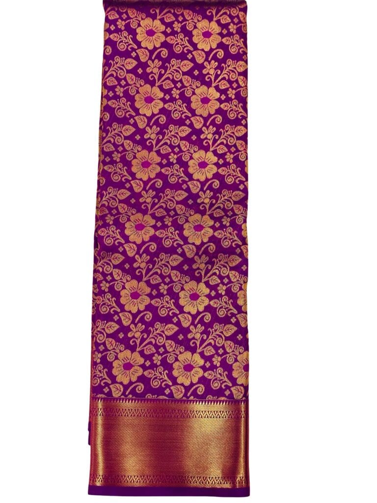 Bridal Kanchipuram Soft Silk Saree Purple Gold Zari Floral Wedding Saree Traditional Indian Silk Saree Festive Party Wear Banarasi Style