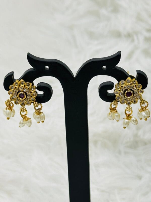 Gold plated Elephant Pendant Necklace Set • Pearl Drop Choker Jewelry - Image 4