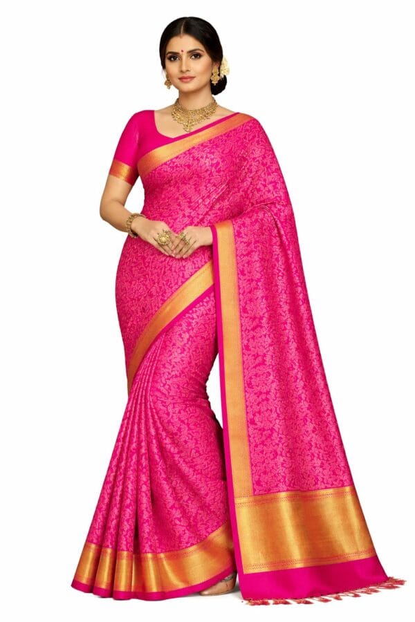 Rani Pink Bridal Kanchipuram Soft Silk Saree, Gold Zari Kodi Weave, South Indian Wedding Saree, Traditional Temple Saree, Festive Party Wear