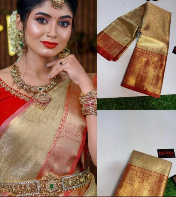 Tissue Silk Bridal Saree: Wedding Wear with Zari - Image 2