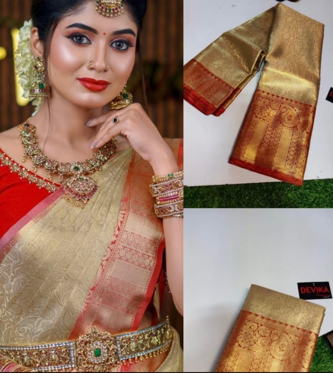 Tissue Silk Bridal Saree: Wedding Wear with Zari - Image 2