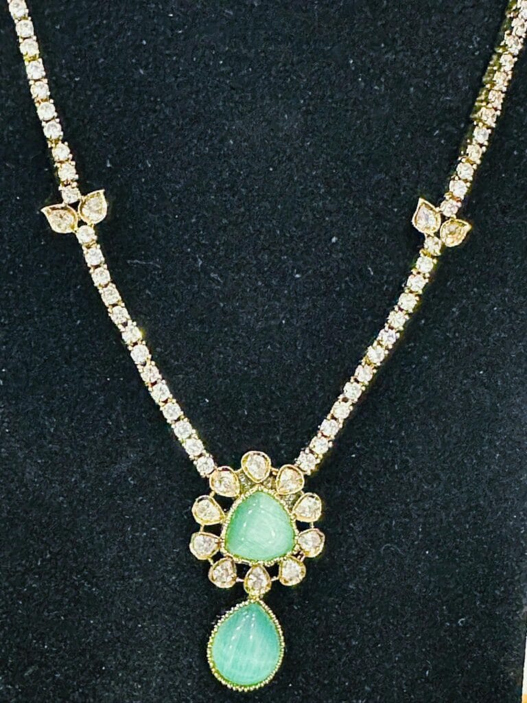 Mint Green Stone Necklace Set | Crystal CZ Bridal Jewelry | Party Wear