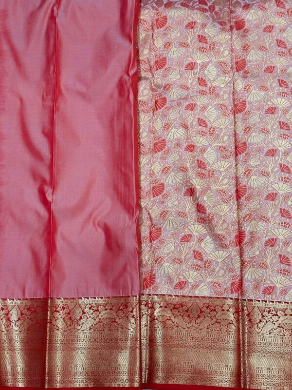 Bridal Kanchipuram Soft Silk Saree Pink Orange Gold Zari Wedding Saree Traditional South Indian Bridal Saree Festive Party Wear - Image 5